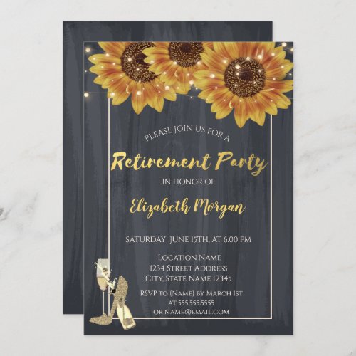 Wine GlassHigh Heels Sunflowers Retirement Party Invitation