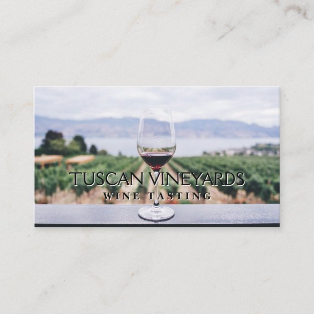 Wine Glass in Front of Vineyard Business Card (Front)