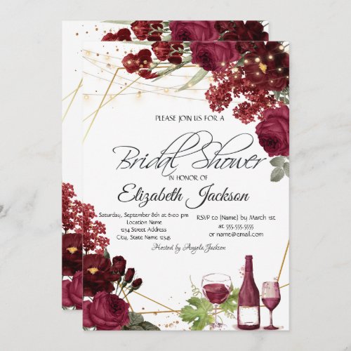 Wine Glass Lights Roses Frame Bridal Shower   Invitation