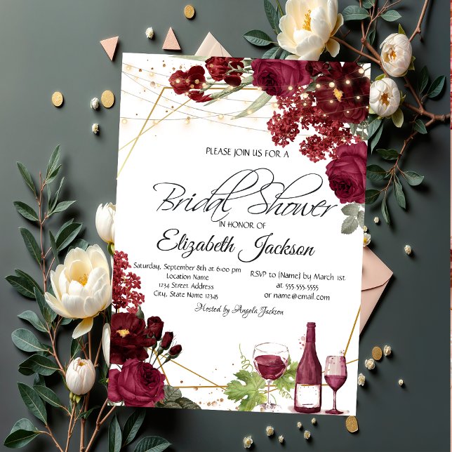 Wine Glass Lights Roses Frame Bridal Shower   Invitation (Creator Uploaded)
