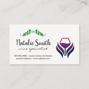Wine Glass Logo Grape Vines Business Card