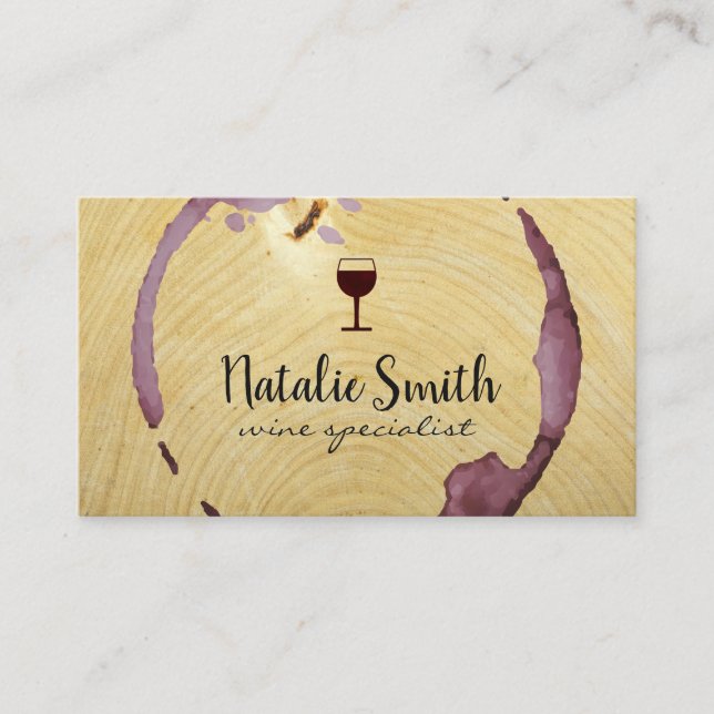 Wine Glass Logo | Stain | Wood Grain Business Card (Front)