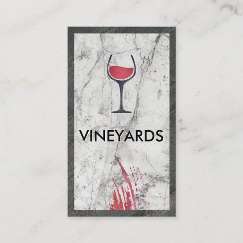 Wine Glass Logo  White Marble  Slate Trim Business Card