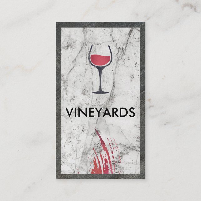 Wine Glass Logo | White Marble | Slate Trim Business Card (Front)