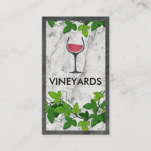Wine Glass Logo White Marble Vines Business Card