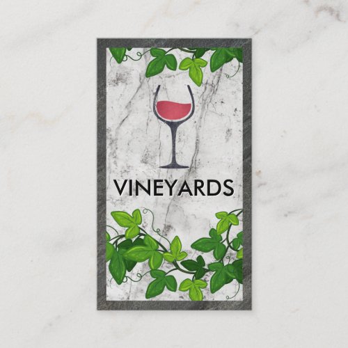 Wine Glass Logo  White Marble  Vines Business Card