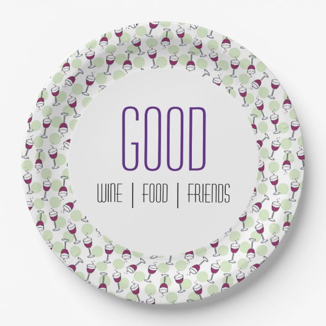 Wine Glass Merlot Bubbles Illustration Pattern Paper Plates (Front)