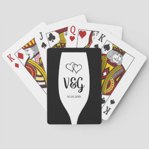 Wine glass monogram playing cards wedding favor