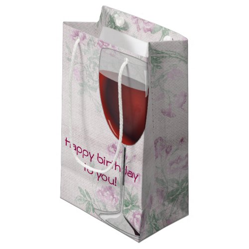 wine glass on retro floral background small gift bag