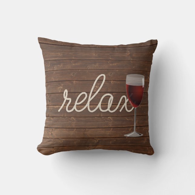 wine glass on teak wood throw pillow (Front)