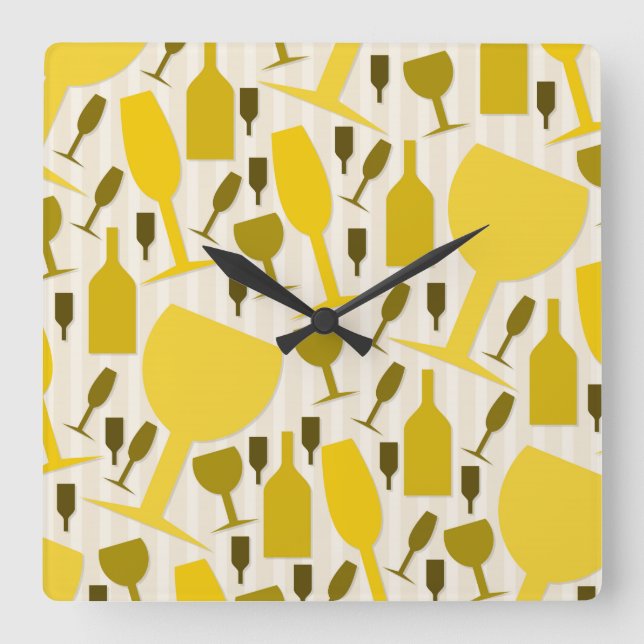 Wine glass pattern square wall clock (Front)