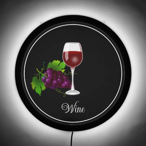 Wine Glass  Red Grapes on Black LED Sign
