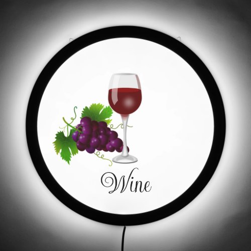 Wine Glass  Red Grapes on White LED Sign