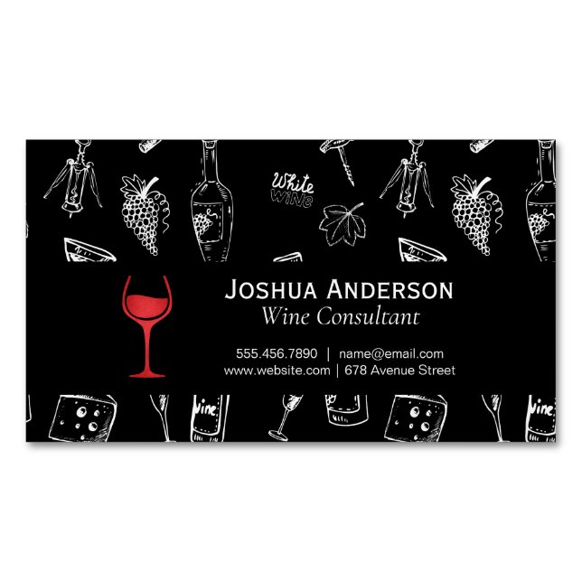Wine Glass Red | Wine Accessory Pattern Business Card Magnet (Front)