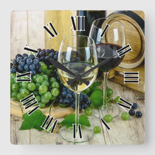 Wine Glass 🍷 Roman Numerals Design Square Wall Clock (Front)