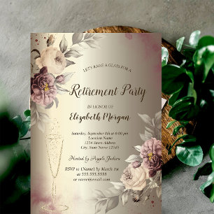 Wine Glass Roses Champagne Retirement Invitation