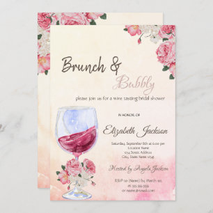 Wine Glass Roses Watercolor Bridal Shower Invitation