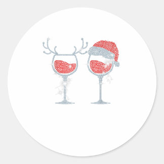 Wine Glass Santa Hat Reindeer Funny Dri Classic Round Sticker