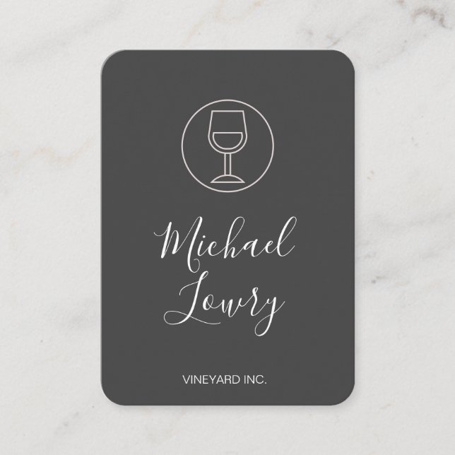 Wine Glass Simple Black Gray Business Card (Front)