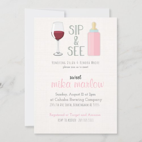 Wine Glass Sip  See Baby Shower Invitation