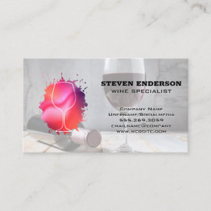 Wine Glass Splash Logo Bottle and Red Wine Business Card