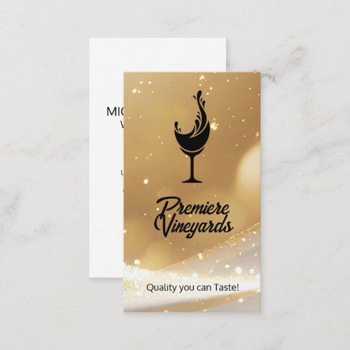 Wine Glass Splash Logo  Gold Bokeh Background Business Card