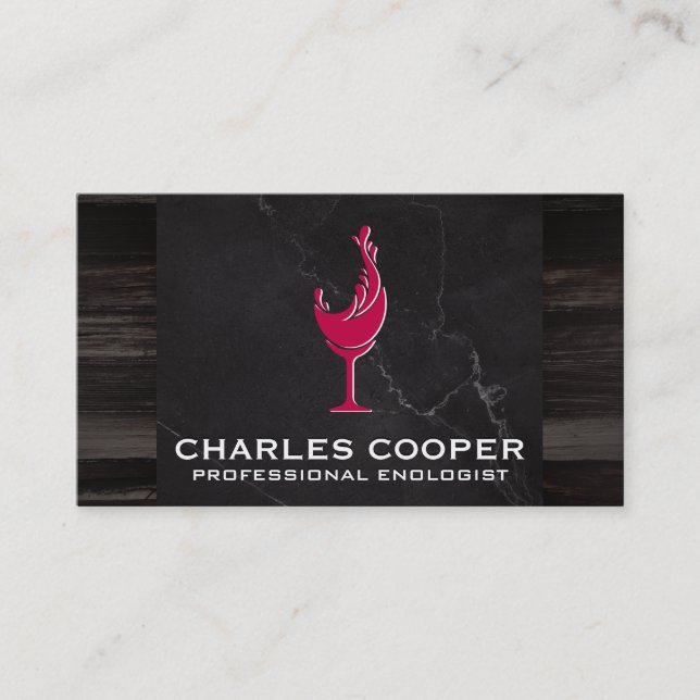 Wine Glass Splash Logo | Marble and Wood Business Card (Front)