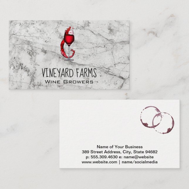 Wine Glass Splash Logo | Marble Business Card (Front/Back)