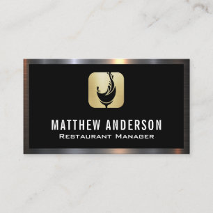 Wine Glass Splash Logo   Metal Border Business Card