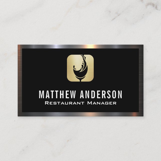 Wine Glass Splash Logo | Metal Border Business Card (Front)