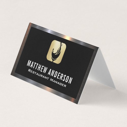 Wine Glass Splash Logo  Metal Border Business Card