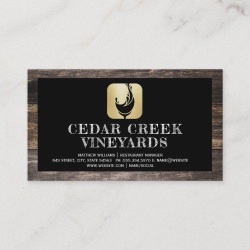 Wine Glass Splash Logo  Wood Border Business Card