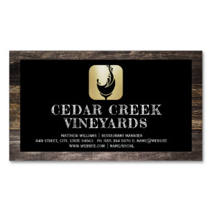 Wine Glass Splash Logo Wood Border Business Card Magnet