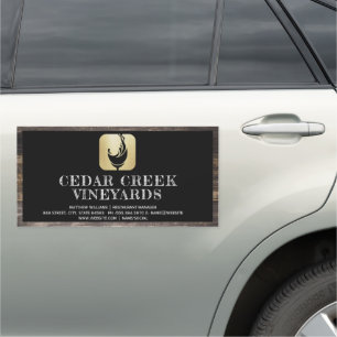 Wine Glass Splash Logo Wood Border Car Magnet