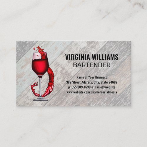 Wine Glass Splash  Wood Business Card