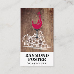 Wine Glass Splash Wood Grapes Business Card