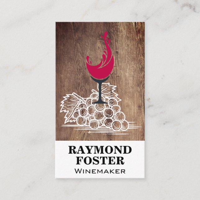 Wine Glass Splash | Wood | Grapes Business Card (Front)