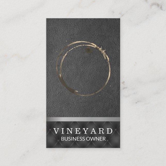 Wine Glass Stain | Black Padding Leather Backgroun Business Card (Front)