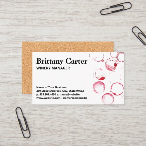 Wine Glass Stains  Cork Background Business Card