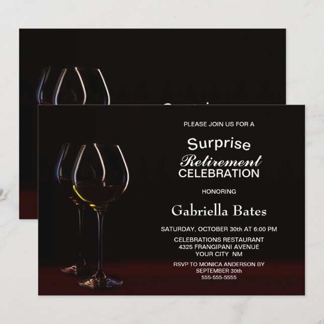 Wine Glass Surprise Retirement Party Invitation (Front/Back)