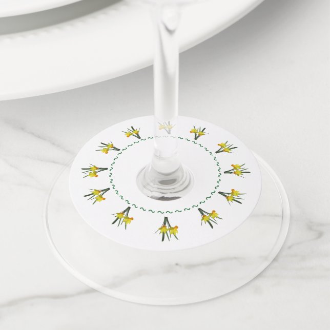 Wine Glass Tag - Daffodils and Calendula (Close Up)