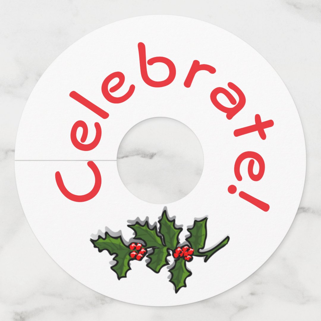 Wine Glass Tag- Holly Leaves and Berries Wine Glass Tag (Back)