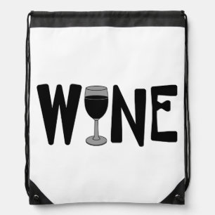 Wine Glass Text Drawstring Bag