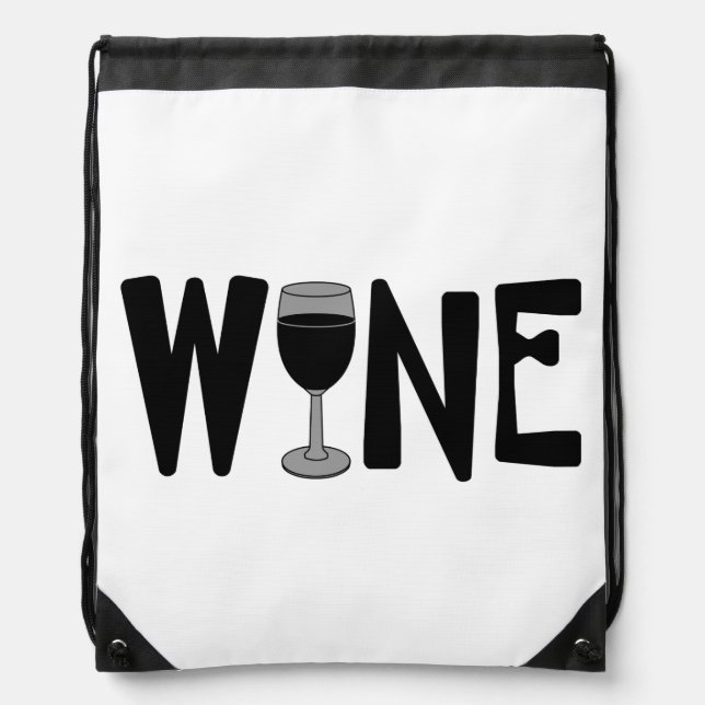 Wine Glass Text Drawstring Bag (Front)