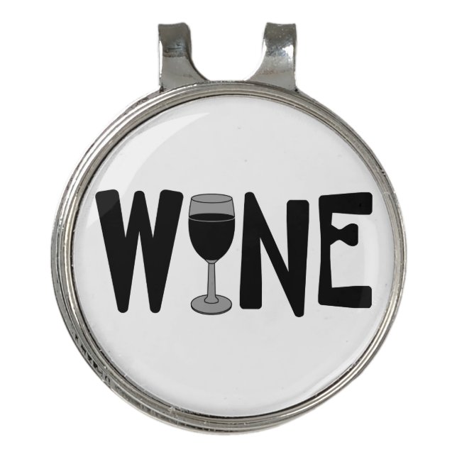 Wine Glass Text Golf Hat Clip (Front)