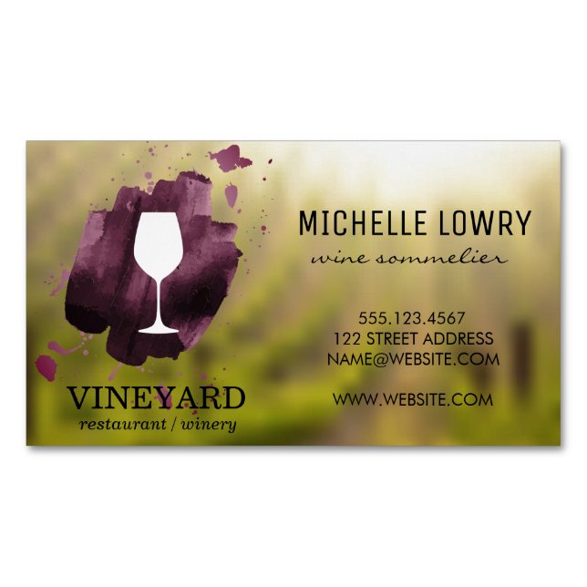 Wine Glass Vineyard Business Card Magnet (Front)