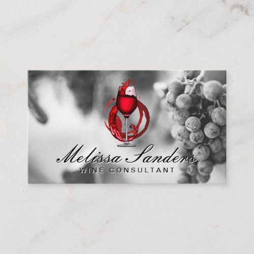 Wine Glass  Wine Grapes Black White Business Card