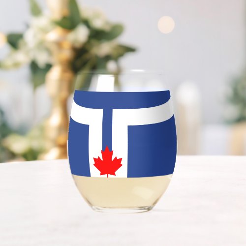 Wine Glass with flag of Toronto, Canada