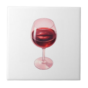 Wine Glass with Red Lips Cocktail Napkins Ceramic Tile