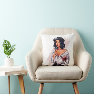 Wine Glass Woman Art Pillow